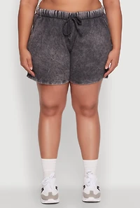 Womens Plus Size Trendy Fleece High Waist Drawstring Sweatshorts, Grey, Size 3X