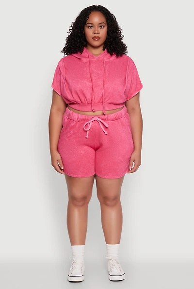Womens Plus Size Trendy Fleece High Waist Drawstring Sweatshorts, Pink, Size 2X