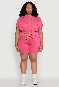 Womens Plus Size Trendy Fleece High Waist Drawstring Sweatshorts, Pink, Size 2X
