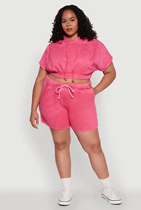 Womens Plus Size Trendy Fleece High Waist Drawstring Sweatshorts, Pink, Size 2X