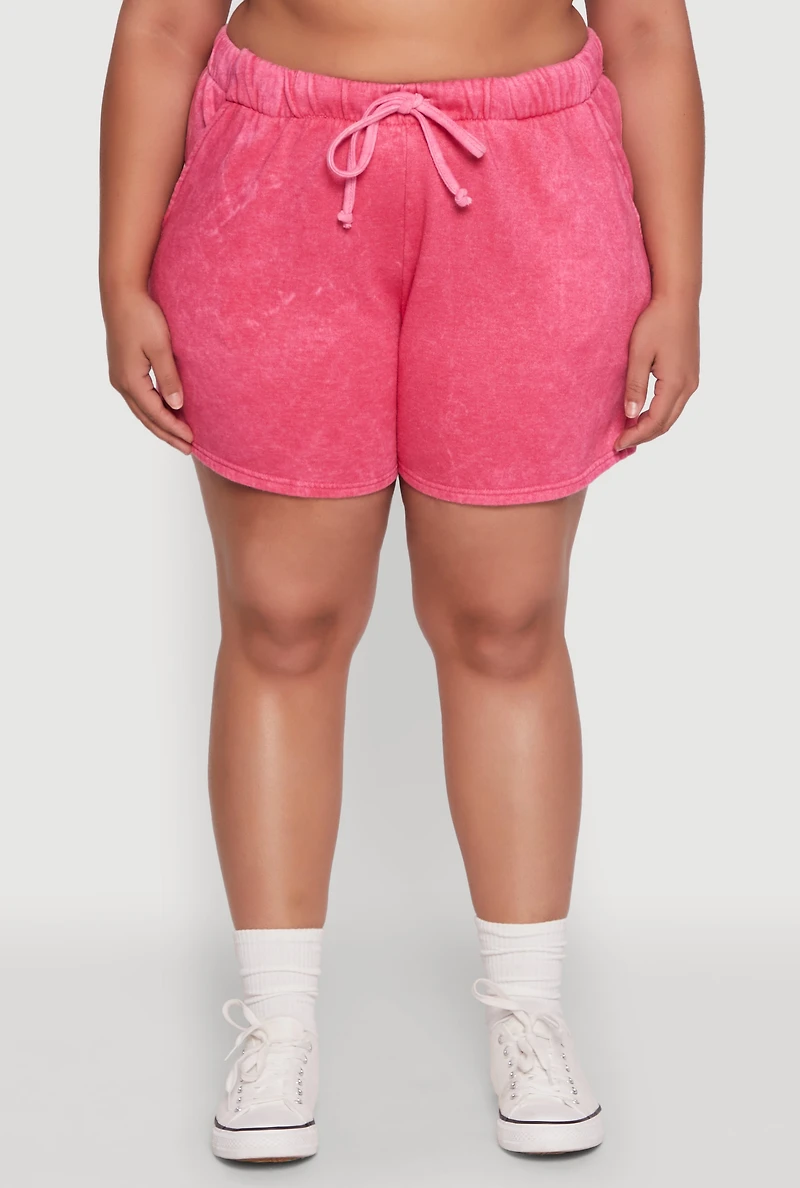 Womens Plus Size Trendy Fleece High Waist Drawstring Sweatshorts, Pink, Size 2X