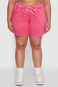 Womens Plus Size Trendy Fleece High Waist Drawstring Sweatshorts, Pink, Size 2X