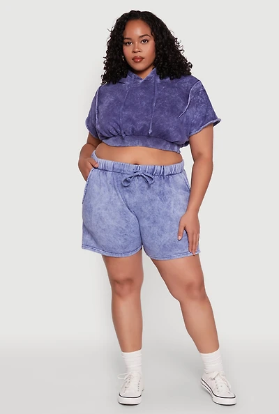 Plus Trendy Fleece High Waist Drawstring Sweatshorts