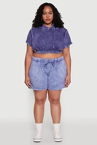 Womens Plus Size Trendy Fleece High Waist Drawstring Sweatshorts, Blue, Size 2X