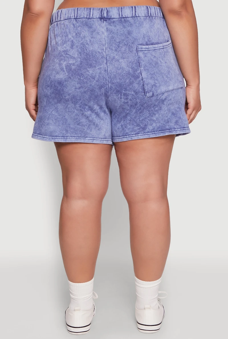 Womens Plus Size Trendy Fleece High Waist Drawstring Sweatshorts, Blue, Size 2X