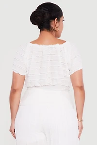 Plus Tie Front Keyhole Cinched Waist Ruffle Blouse