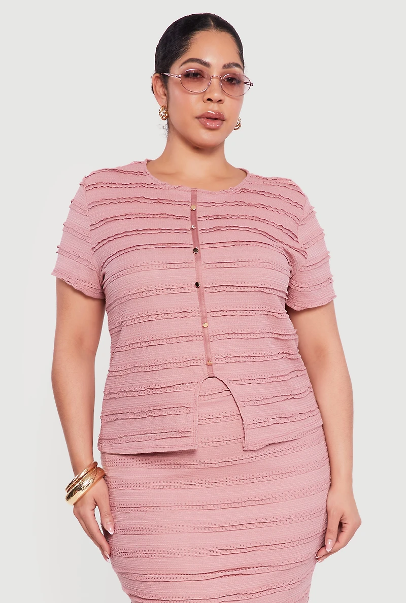 Plus Ruffled Detail Slit Front Blouse