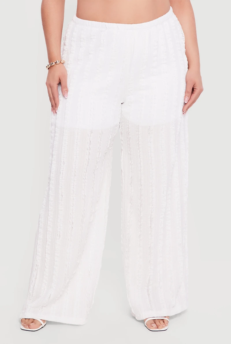 Plus Textured Knit High Waisted Pull On Wide Leg Pants
