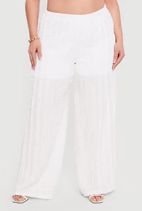Plus Textured Knit High Waisted Pull On Wide Leg Pants