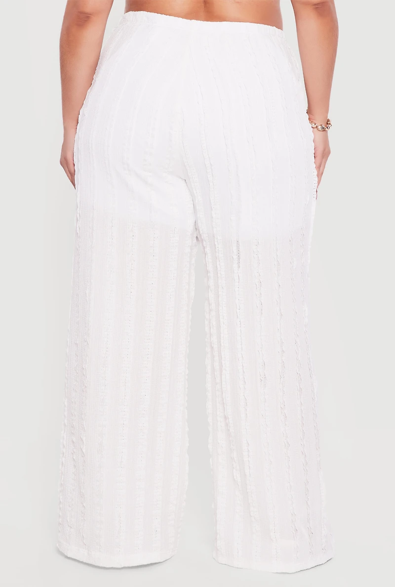 Plus Textured Knit High Waisted Pull On Wide Leg Pants