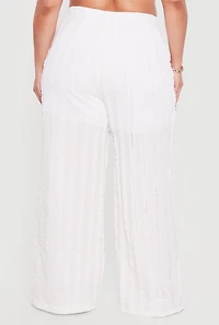 Plus Textured Knit High Waisted Pull On Wide Leg Pants