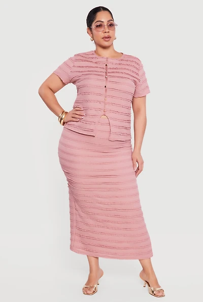 Plus Ruffle Detail High Waisted Skirt