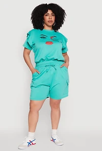 Womens Plus Size Drawstring Cargo Sweatshorts, Green, Size 2X