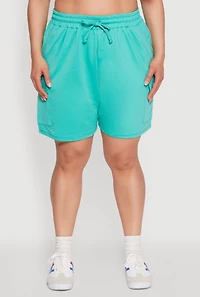 Womens Plus Size Drawstring Cargo Sweatshorts, Green, Size 2X