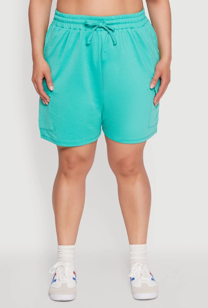 Womens Plus Size Drawstring Cargo Sweatshorts, Green, Size 2X