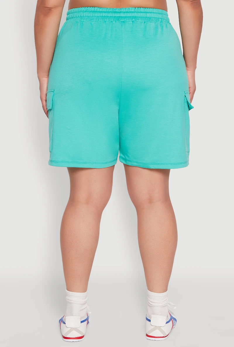 Womens Plus Size Drawstring Cargo Sweatshorts, Green, Size 2X