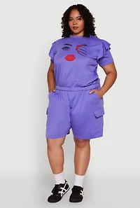 Womens Plus Size Drawstring Cargo Sweatshorts, Purple, Size 1X
