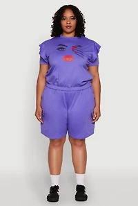 Womens Plus Size Drawstring Cargo Sweatshorts, Purple, Size 1X