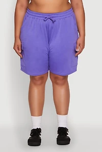 Womens Plus Size Drawstring Cargo Sweatshorts, Purple, Size 1X