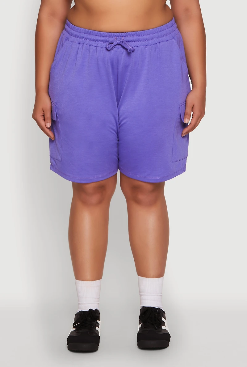 Womens Plus Size Drawstring Cargo Sweatshorts, Purple, Size 2X