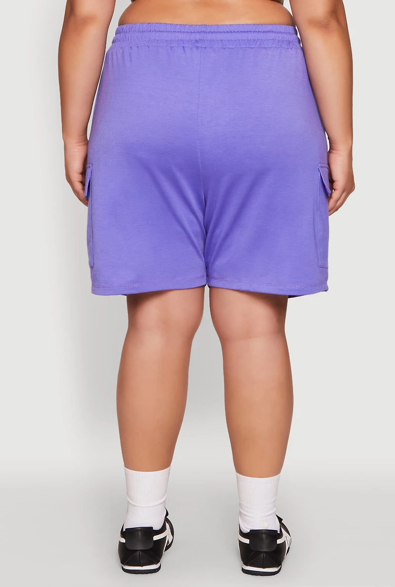 Womens Plus Size Drawstring Cargo Sweatshorts, Purple, Size 1X