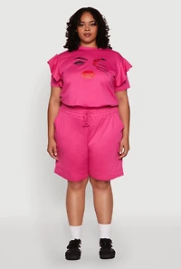 Womens Plus Size Drawstring Cargo Sweatshorts, Pink, Size 3X