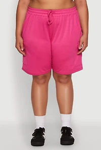 Womens Plus Size Drawstring Cargo Sweatshorts, Pink, Size 3X