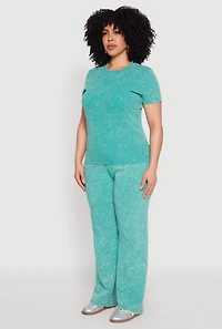 Womens Plus Size Mineral Wash Ribbed Knit Top, Green, Size 1X