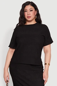 Womens Plus Size Textured Knit Top, Black, Size 3X