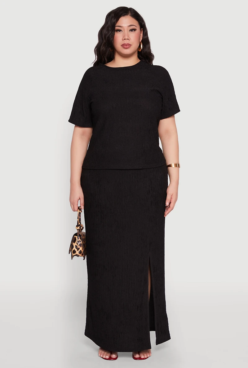 Womens Plus Size Textured Knit Top, Black, Size 3X
