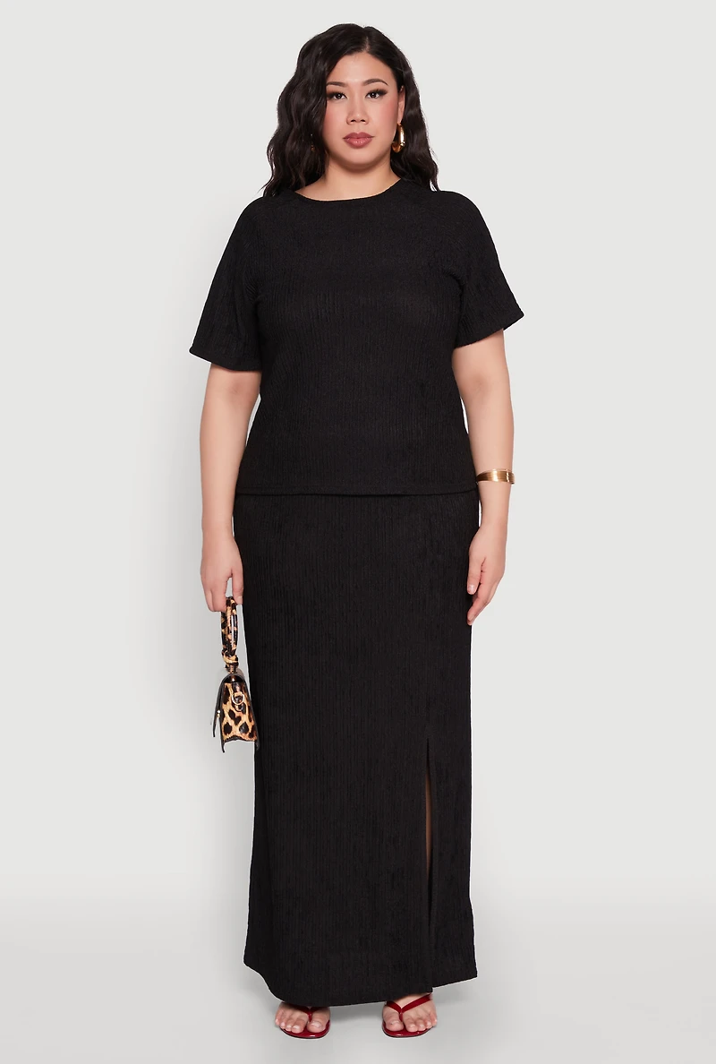 Plus High Waisted Slit Front Skirt