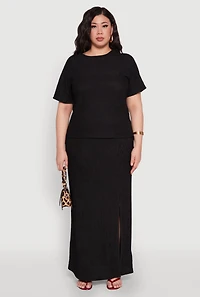 Plus High Waisted Slit Front Skirt