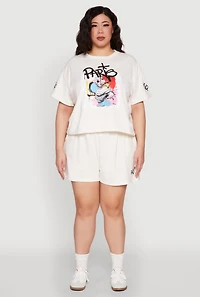 Womens Plus Size Paris Graphic Print Top, Beige, Size 1X