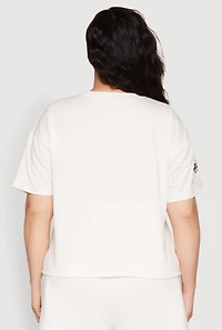 Womens Plus Size Paris Graphic Print Top, Beige, Size 2X