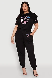 Womens Plus Abstract Love Graphic Tiered Sleeve Top, 1X