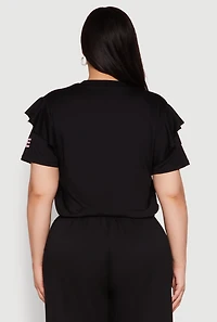 Womens Plus Size Abstract Love Graphic Tiered Sleeve Top, Black, Size 2X