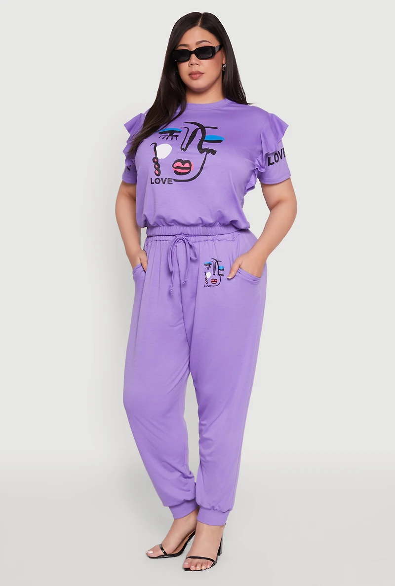 Plus Abstract Love Graphic Joggers