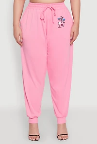 Womens Plus Size Abstract Love Graphic Joggers, Pink, Size 1X