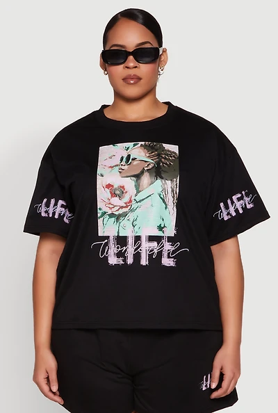 Womens Plus Wonderful Life Graphic Top,
