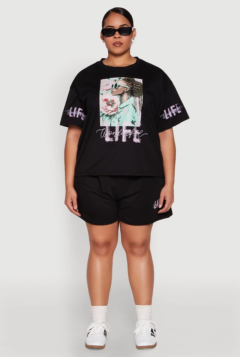 Womens Plus Wonderful Life Graphic Top,