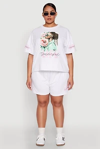Womens Plus Size Wonderful Life Graphic Top, White, Size 1X