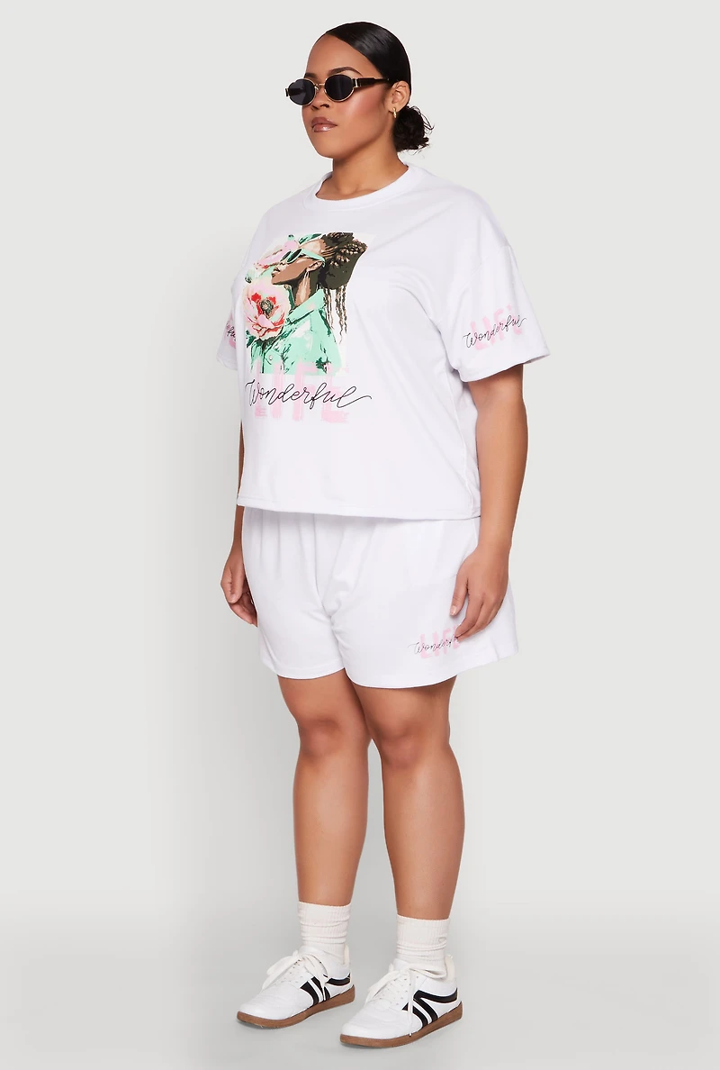 Womens Plus Size Wonderful Life Graphic Top, White, Size 1X