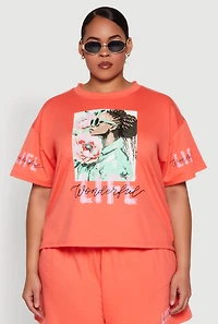 Womens Plus Size Wonderful Life Graphic Top, Orange, Size 1X