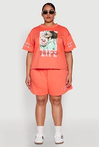 Womens Plus Size Wonderful Life Graphic Top, Orange, Size 2X