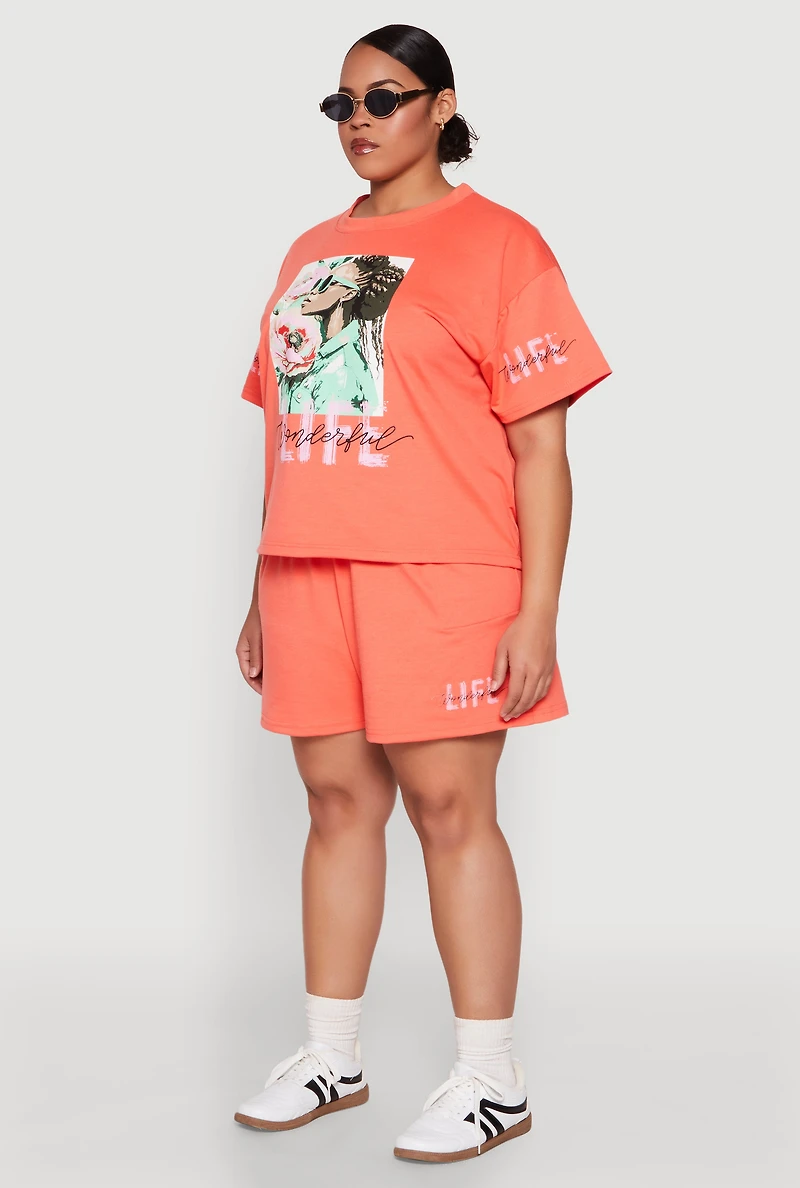 Womens Plus Size Wonderful Life Graphic Top, Orange, Size 1X