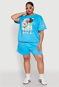 Womens Plus Size Wonderful Life Graphic Top, Blue, Size 2X
