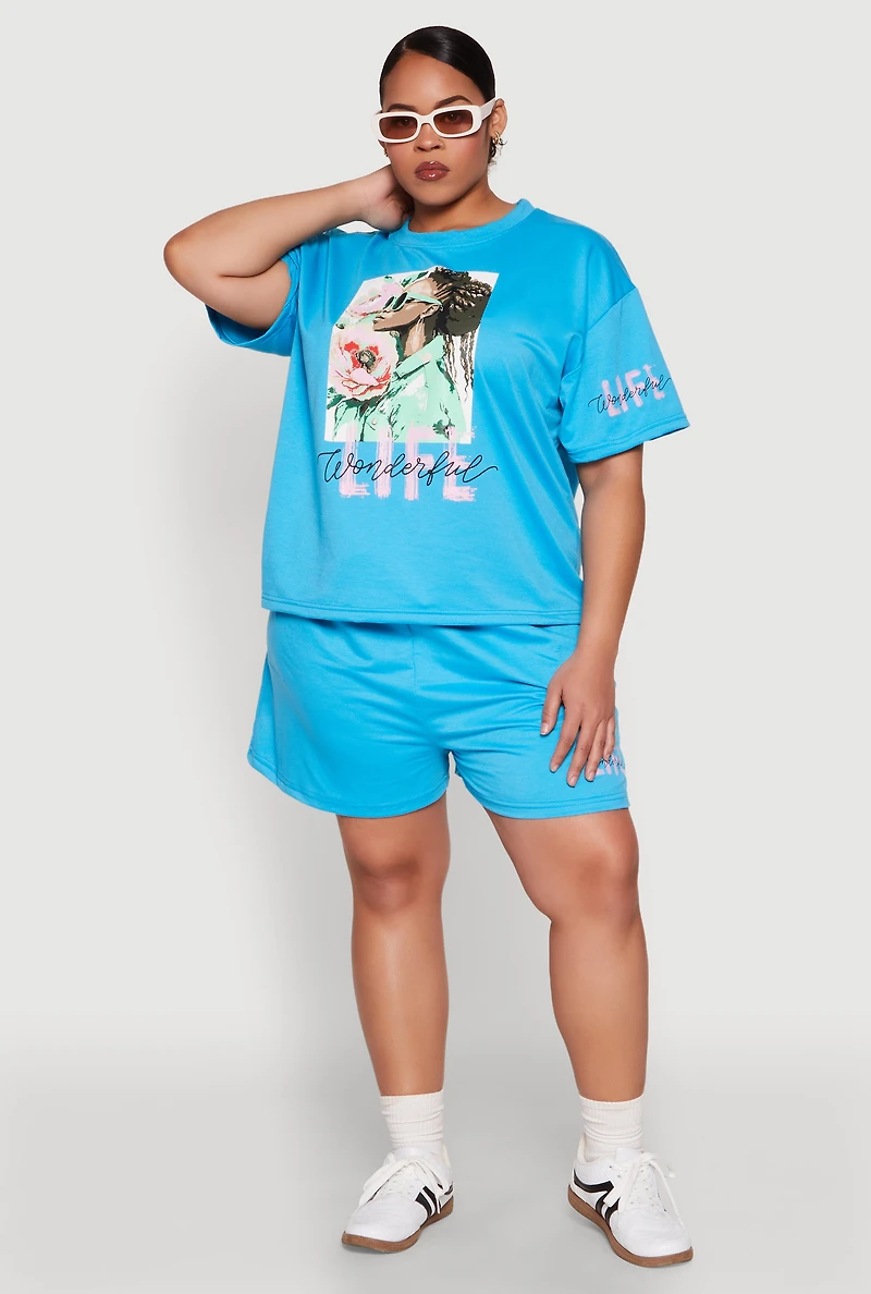 Womens Plus Wonderful Life Graphic Top, 2X