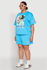 Womens Plus Size Wonderful Life Graphic Top, Blue, Size 2X