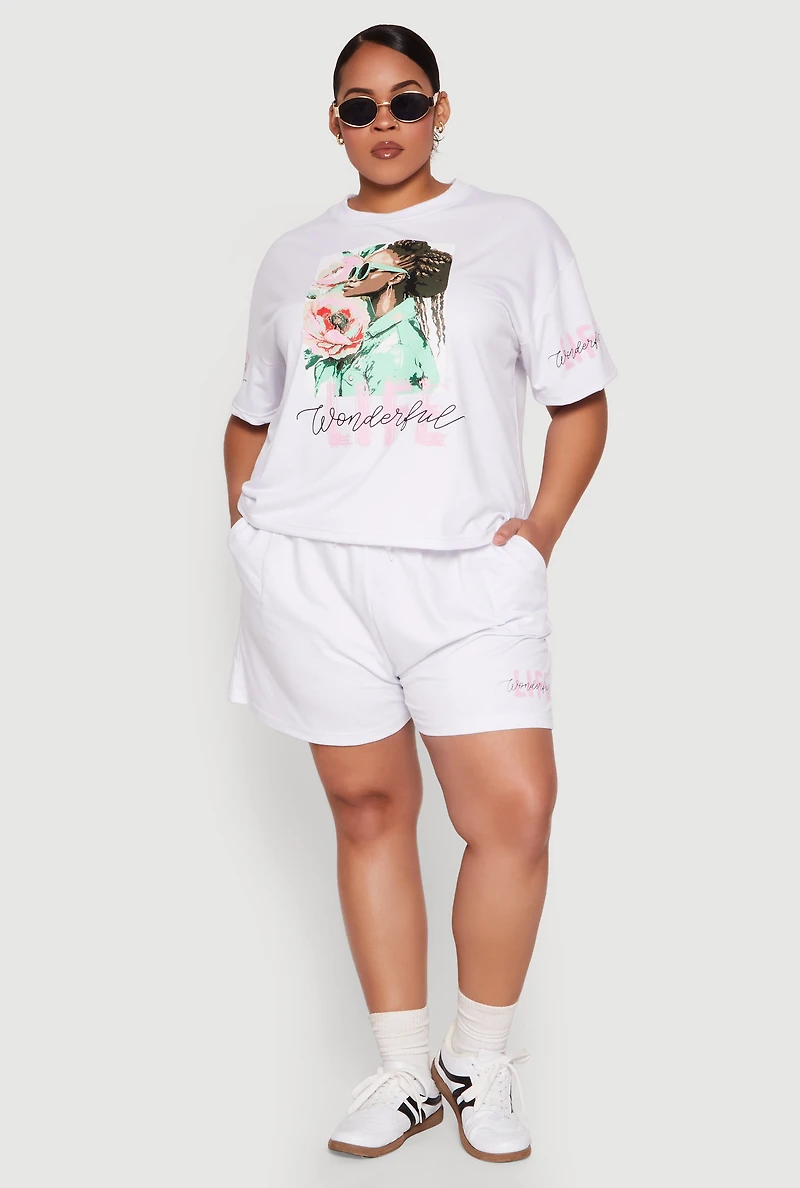 Womens Plus Size Wonderful Life Shorts, White, Size 3X