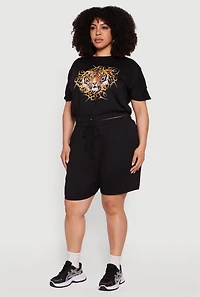 Plus Tiger Graphic Drawstring Hem Top